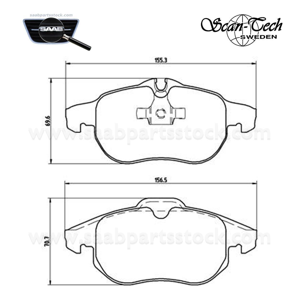 Front Brake Pad Kit not for AERO ScanTech_40.3551-SaabPartsStock