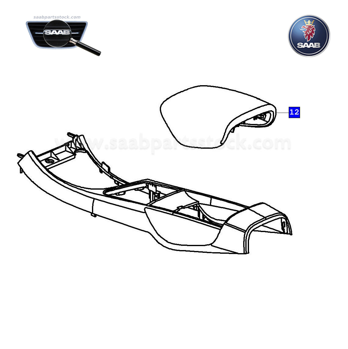 SAAB Genuine Spare Part 13308739 SaabPartsStock Arm Rest, Genuine Leather / Semi-Aniline Jet Black 13305351