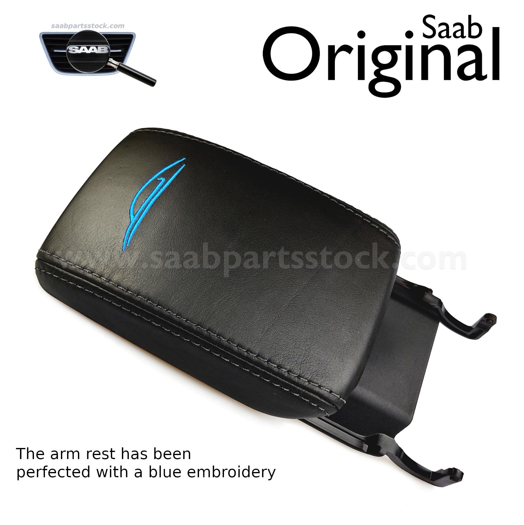 SAAB 9-3 12776268 Arm Rest adjust. Black Leather & B-Embroidery SaabPartsStock