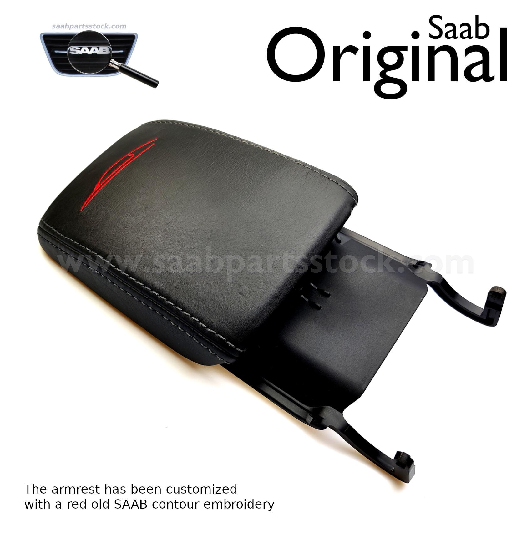SAAB 9-3 12776268 Arm Rest adjust. Black Leather & R-Embroidery SaabPartsStock