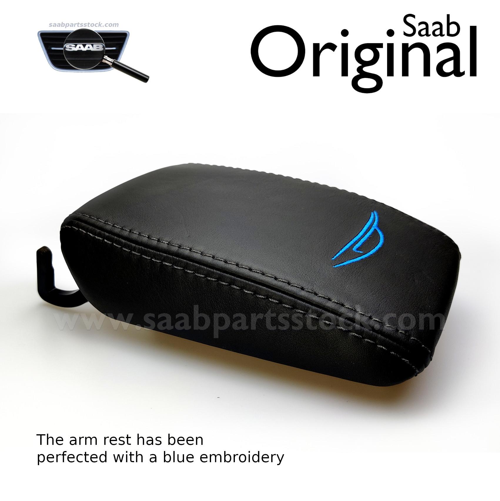 SAAB 9-3 12846030_Arm Rest Fixed Black Leather & B-Embroidery SaabPartsStock