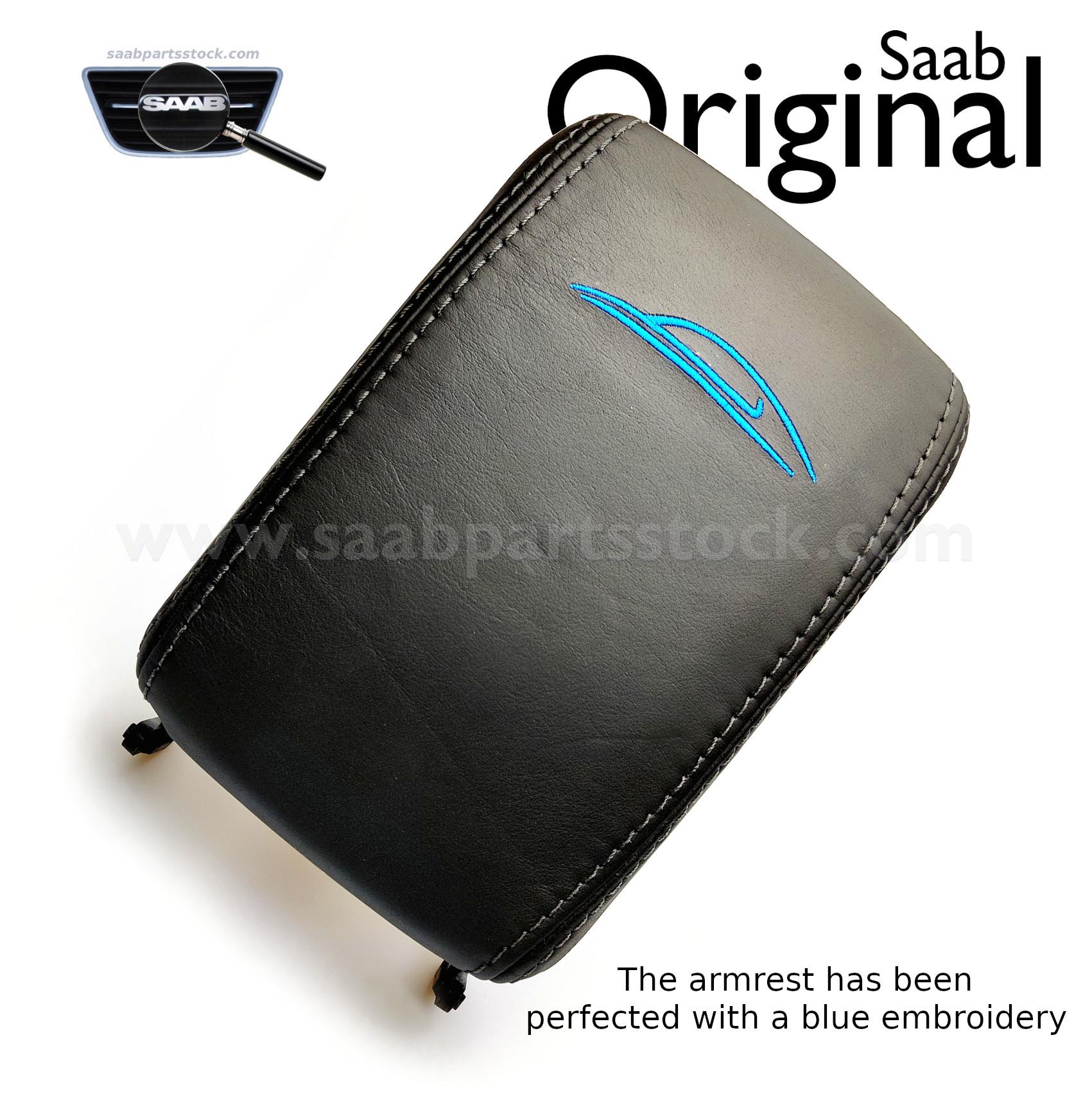 SAAB 9-3 12846030_Arm_Rest Fixed Black Leather & B-Embroidery SaabPartsStock