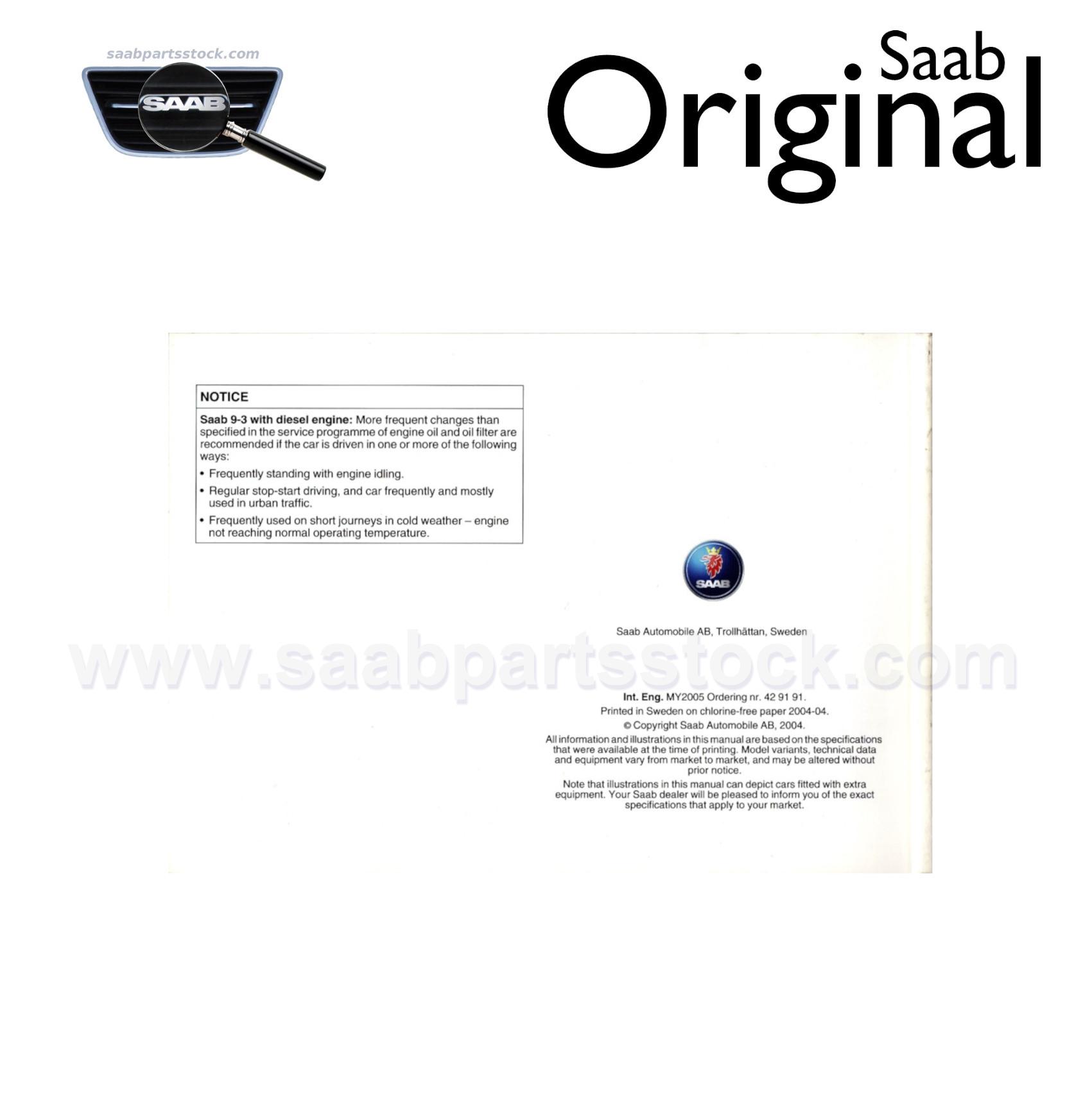 Owners Manual in English SAAB 429191 Owners-Manual SAAB 9-3 M05-429191-SaabPartsStock