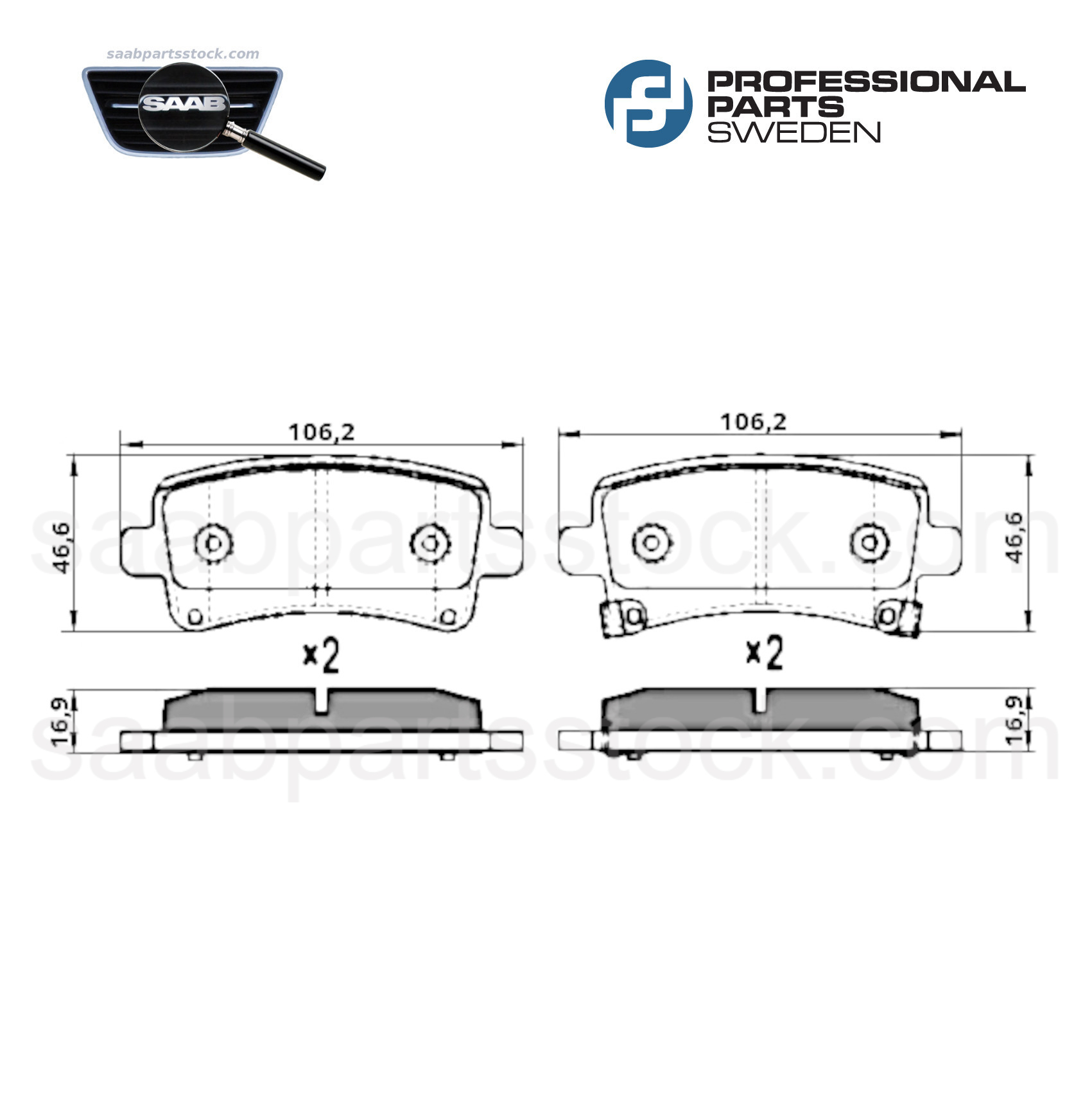 9-5NG Brake Pad kit Rear 51348368 saabpartsstock Rear Brake Pad Kit SAAB 13338368, 13237767, 51348368