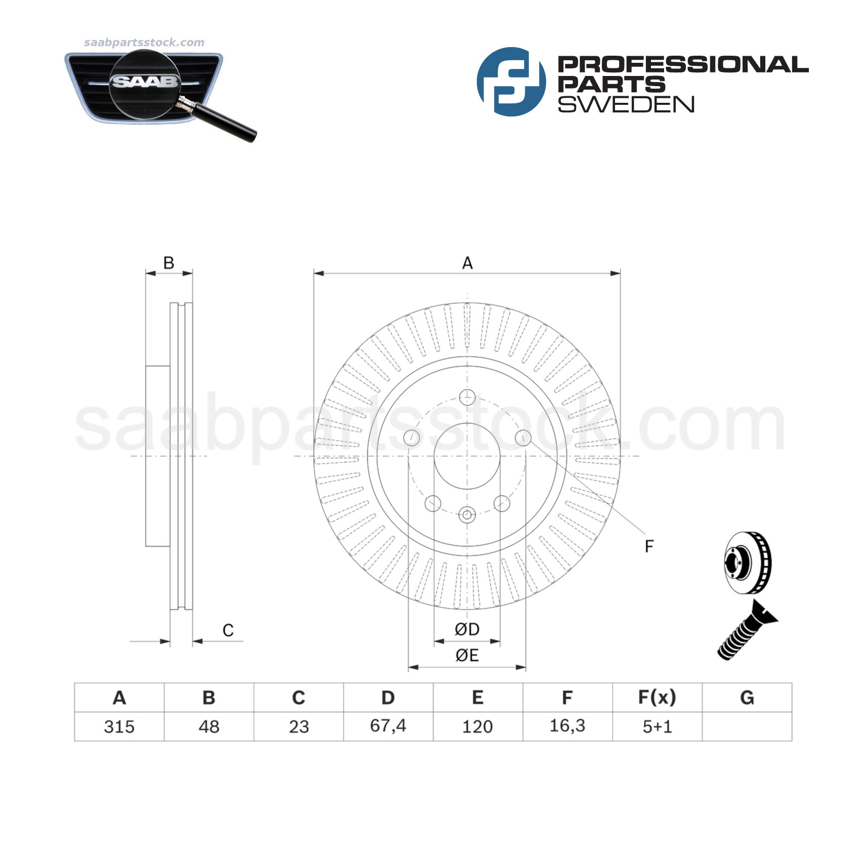 9-5NG Rear Brake Disc 51342199-single-saabpartsstock Rear Brake Disc, Rear Brake Rotor 51342199, SAAB 13502199